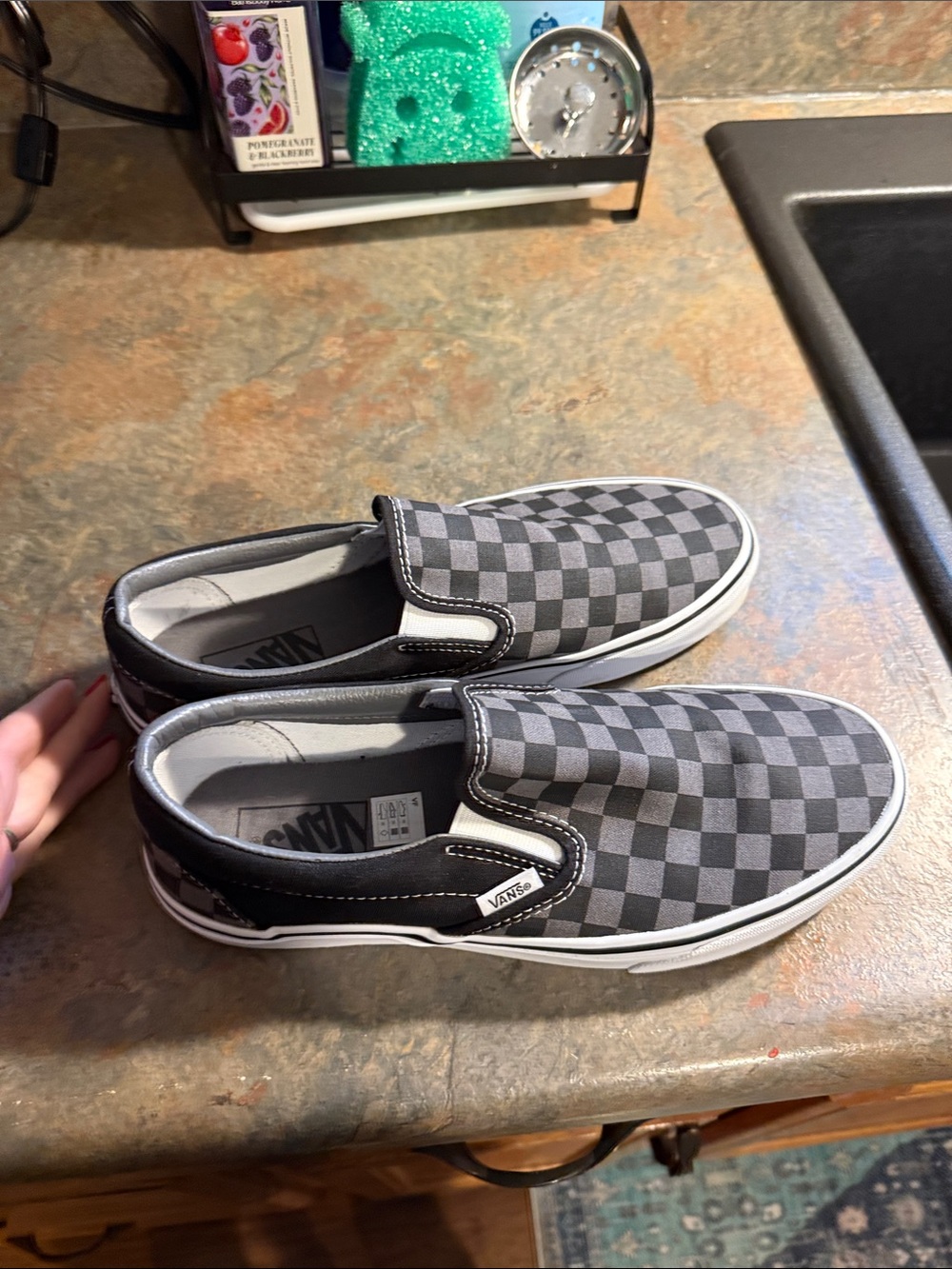 Vans uni sex Checkerboard Slip-On Sneakers in Black and Gray